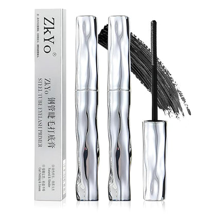 Steel Pipe Eyelash Primer,Tube Eyelash Primer Waterproof Long Curling Mascara Steel Tube Mascara Primer Natural Non-Smudged Threaded Long-Lasting Curling Mascara (Black, 2PCS)