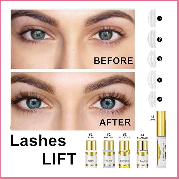 Lash Lift Kit Professional, [ 6 IN 1 UPGRADED Version ] at Home Lash Lift Kit with Detailed Instructions Easy for Beginner DIY Use, Lash Perm Kit, Eyelash Lift Kit 5 Pairs (Brown + Black)