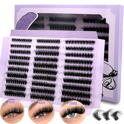 HBZGTLAD Fluffy Cluster Lashes 40D60D80D100D120D Natural Thick Eyelash Clusters D Curl Individual Lashes DIY Eyelashes Extension (300pcs60D80D100D)