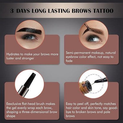 2 Pcs Peel Off Tattoo Eyebrow Gel Set, Natural Color Eye Brow Gel Long-Lasting Waterproof Eyebrow Tattoo, Easy Peel Off Eye Brow Makeup -Up To 3 Days (Dark Brown)