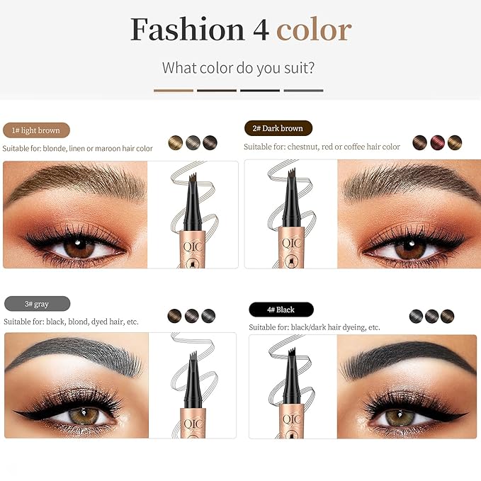 Eyebrow Pencil, Microblading Eyebrow with 4-Fork Tip Magic Brow Tattoo Pencil for Women, Waterproof, Long Lasting Eyebrow Makeup (Grey)