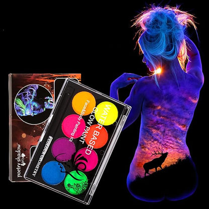 8 Colors UV Neon Glow in the Dark Face Paint,Water Activated Eyeliner Set Neon Rave Body Paint Palette,Water Based Fluorescent Face Painting Kit Halloween Washable for Kids