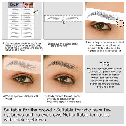 Black Eyebrow Tattoo 6 Sheets, Hair-Like Popular Fake Eyebrows Waterproof Lasting 4D Realistic Makeup Tattoo, Eyebrow Transfer Stickers for Women Girls