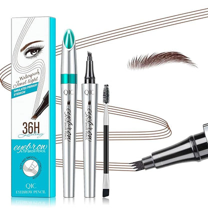 Microblading Eyebrow Pen,QIC Eyebrow 4 Tip Brow Pencil,Long-Lasting Natural Eyebrow Hair,Waterproof Magic Eyebrow Pencil Eyebrow Brush(Dark Brown)