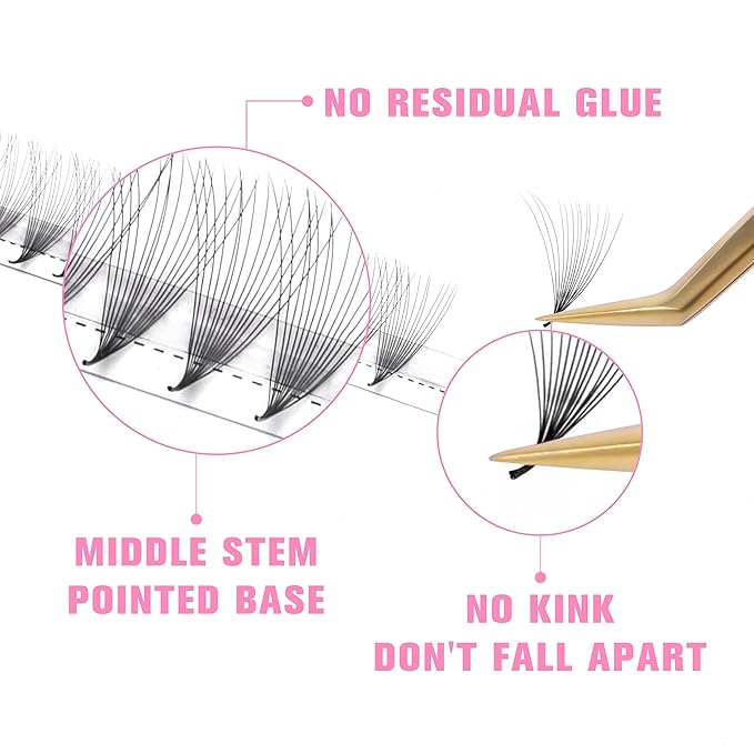 VEYES INC Premade Fans Eyelash Extensions 3D-24D C/D curl Natural & Volume Mixed Length Eyelash Tray, Professional Lash Supplies, Matte Black(14D 0.05 C-curl 9-16mm)