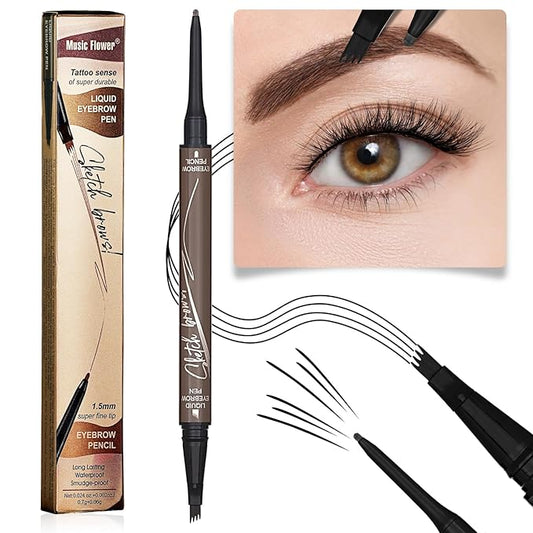 4 Tiped Microblading Eyebrow Pen 2 in 1 Waterproof Eyebrow Pencil Waterproof Eyebrow Kit Double Head Brown Eyebrows Eyebrow Microblading Pen natural Long-Lasting