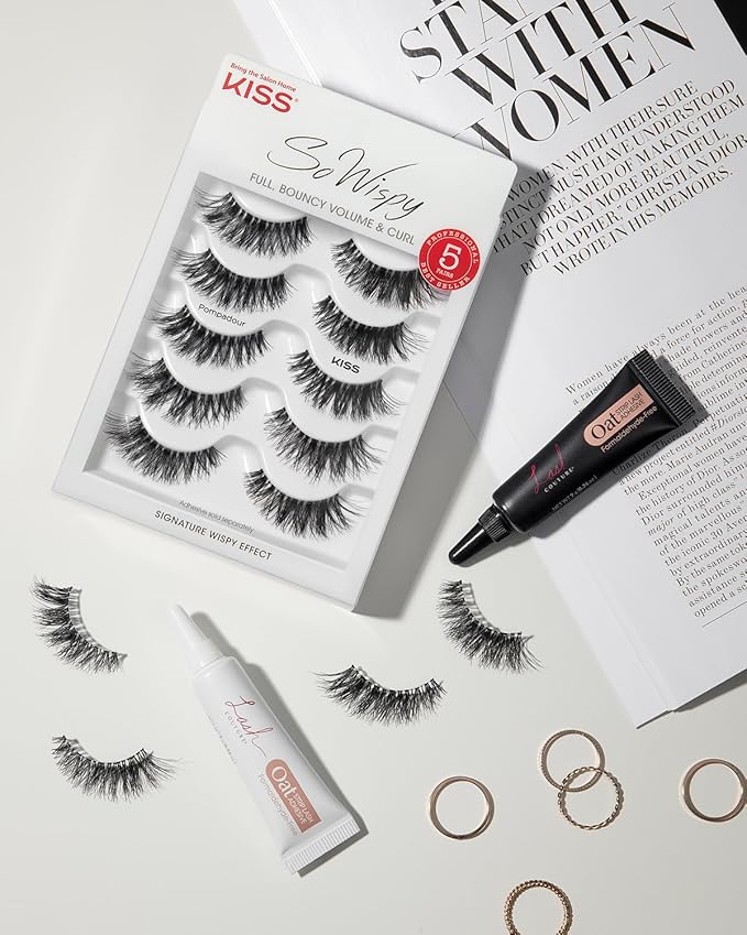 KISS Blowout, False Eyelashes, 'Pompadour', 16 mm, Includes 5 Pairs Of Lashes, Contact Lens Friendly, Easy to Apply, Reusable Strip Lashes, Glue On Lashes