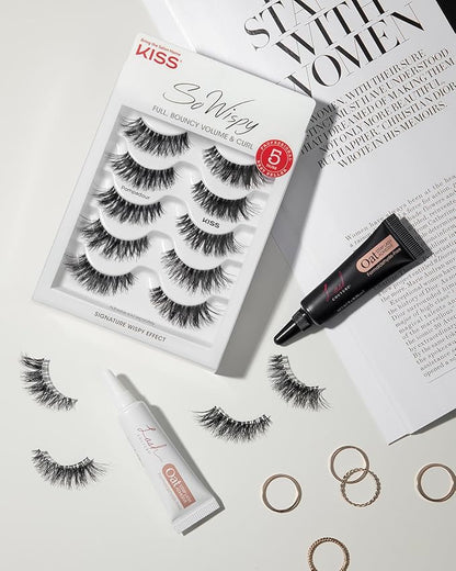 KISS Blowout, False Eyelashes, 'Pompadour', 16 mm, Includes 5 Pairs Of Lashes, Contact Lens Friendly, Easy to Apply, Reusable Strip Lashes, Glue On Lashes
