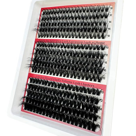 HBZGTLAD Fluffy Cluster Lashes 40D60D80D100D120D Natural Thick Eyelash Clusters D Curl Individual Lashes DIY Eyelashes Extension (300pcs 40+60+80D)