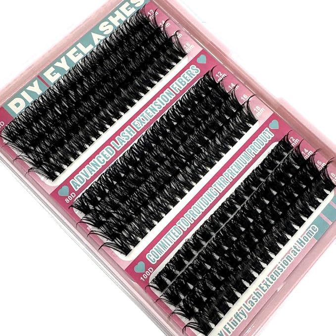 HBZGTLAD Fluffy Cluster Lashes 40D60D80D100D120D Natural Thick Eyelash Clusters D Curl Individual Lashes DIY Eyelashes Extension (216pcs 60D+80D+100D)