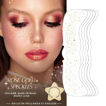 6 Pcs Glitter Freckles Face Tattoo,Waterproof Makeup Patches - Rose Gold,Glitter Speckles Patches,Glow Up Makeup Patches,Cosmetic Glitter for Face - Cute Glitter Makeup Accessories for Women
