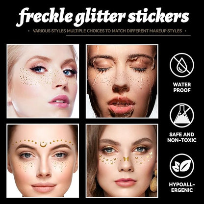 Glitter Freckles Face Tattoo,12PCS Face Glitter Speckles Patches,Glow Up Makeup Patches Festival Rave Accessories for Women,Sparkle Makeup Patches, Cosmetic Glitter for Face Patches
