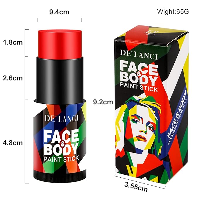 Red Face Body Paint Stick for Clown Zombie Halloween Makeup, DE’LANCI Cream Blendable Face Painting Sticks, SFX Special Effects Joker Santa Claus Costume Party Pigmented Body Painting