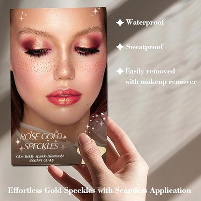 6 Pcs Glitter Freckles Face Tattoo,Waterproof Makeup Patches - Rose Gold,Glitter Speckles Patches,Glow Up Makeup Patches,Cosmetic Glitter for Face - Cute Glitter Makeup Accessories for Women