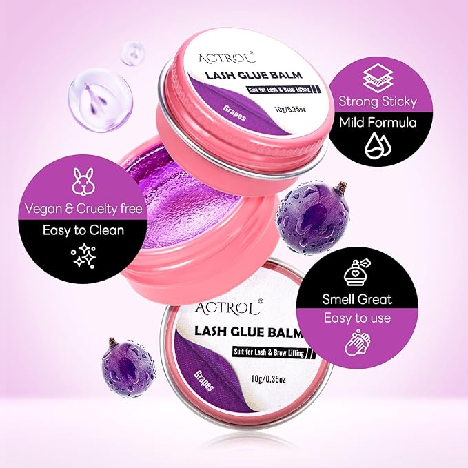 Lash Lift Glue Balm Eyelash Lifting Perm Grapes Strong Hold Lash&Brow Perm Glue Balm Brow Adhesive Powerful Sticky Brow Lamination 0.35Oz/10G