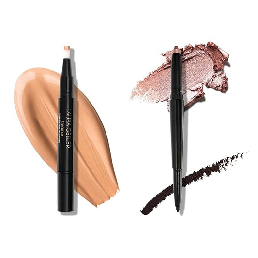 LAURA GELLER NEW YORK Waterproof Eye Spackle Eyeshadow Primer + Swipe-n-Line Dual-Ended Eyeshadow and Eyeliner Stick, Classic (Onyx/Champagne)
