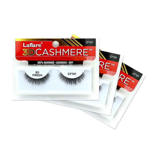 LAFLARE 3D CASHMERE Eyelashes, Natural Look, FRESH, GLAM, WISPY, HOT, Fluffy, Soft, Reusable, Luxurious Handmade Strips False Lashes - 3 PACKS SPECIAL BUNDLE CF (CF101, 3)