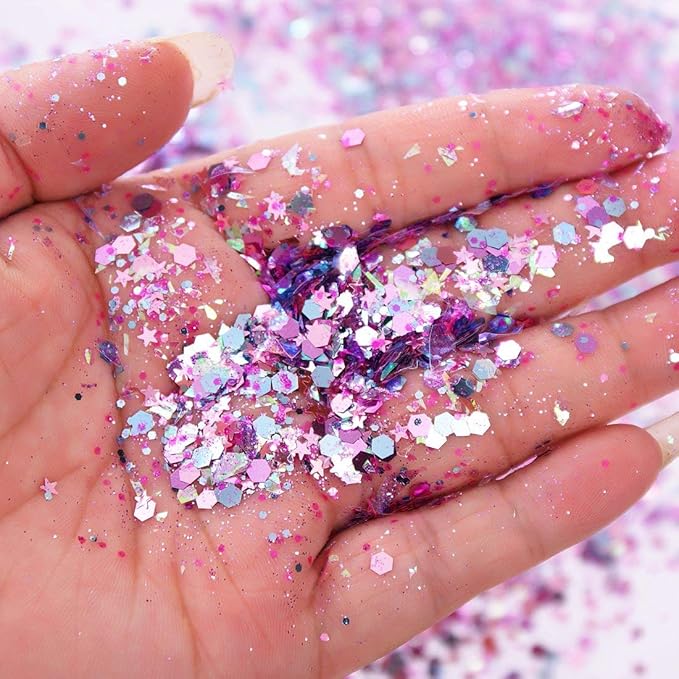 10 Boxes Chunky Glitter Makeup Set. Colorful Mixed Cosmetic Glitters Flakes for Eye Shadow Body Nail Face Lips Hair Iridescent Flakes Cosmetic Paillette Sparkles Slime Supplies Powder Sequins