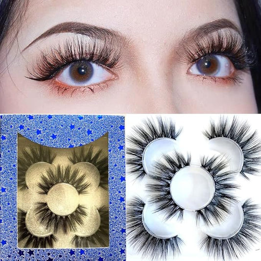 Sunniess False Eyelashes 8D Faux Mink Lashes 100% Handmade Reusable Natural Look Fake Eye lashes Cat-Eye Fluffy Wispy Lashes Dramatic Long Thick Volume Soft Lashes Packs