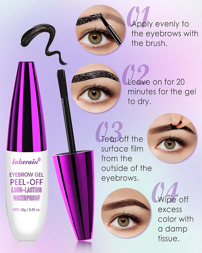 Easy Peel Off Eyebrow Gel Kit, 2 Pcs Black Tattoo Eyebrow Gel Easy Peel Off with Brow Razor, Long-Lasting Waterproof Sweatproof Eye Brows Tinting Kit for Women, Tinted Brow Glue for All Skin Types-01#
