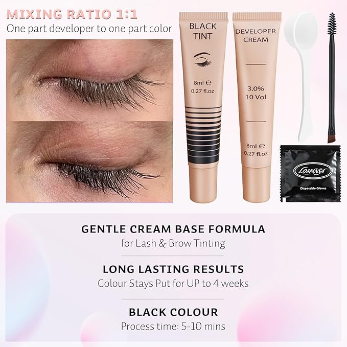 Lash Color Kit Eyelash Color Set Natural Black Brow Color Effects Lasts up to 4 Weeks Voluminous Keratin Fast Coloring for Newbies & Pros