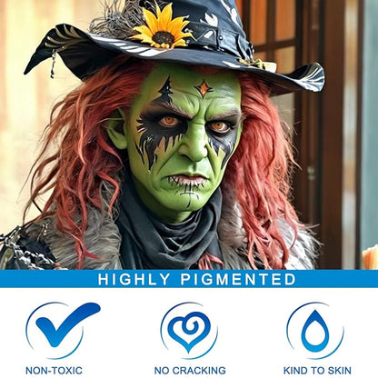 MEICOLY Lime Green Face Body Paint Stick,St Patricks Day Accessories,Light Green Face Paint,Hunting Camo Paint,Halloween SFX Cosplay Witch Makeup for Kids and Adults,Eye Black Stick