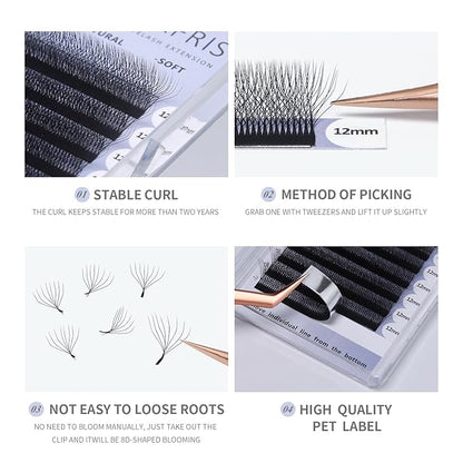 8D Premade Fan W Shape Eyelash Extensions 0.07 D Curl 12mm Volume Self Fanning False Lashes Makeup Supplies Professional Use Lash Extension(0.07 D, 12mm)