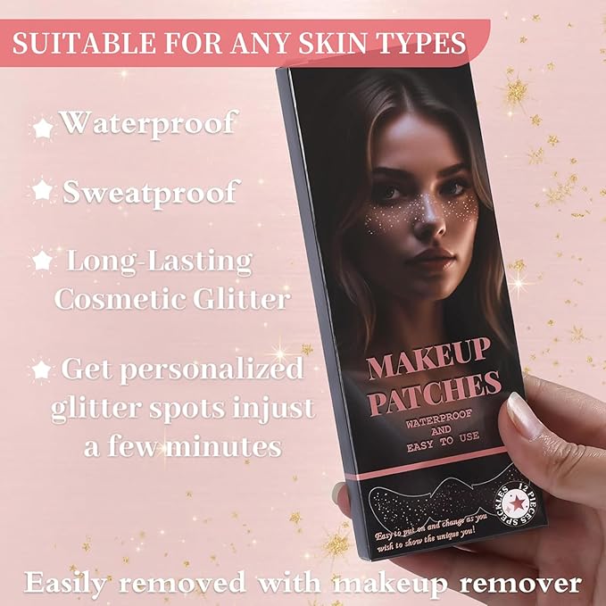 Glitter Freckles Face Tattoo, Glitter Freckles,Sparkle Freckle Temporary Tattoo, Glow Up Makeup Patches,Festival Birthday Shimmer Party Supplies, Cute Glitter Makeup Accessories 12PCS(Rose Gold)
