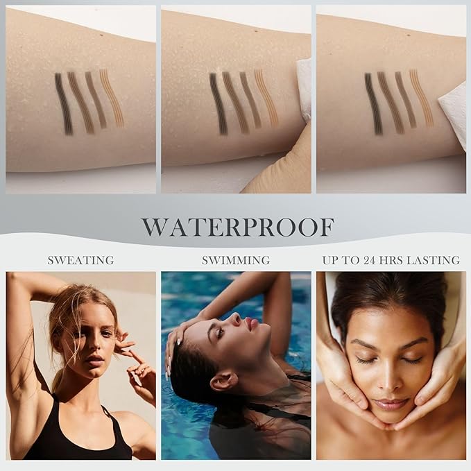 Microblading Eyebrow Pen - Eyebrow Pencil Magical 2-in-1 Dual-Ended Brow Pencils with 4-Fork-Tip & Precise Brush-Tip, Create Natural Hair-Like Brows & Eyeliner for Women, Last All-Day (Dark Brown)