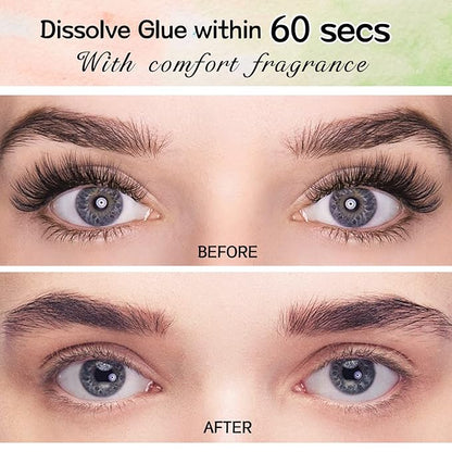 Eyelash Extension Remover Kit 10ML Fragrance Lash Remover for Lash Extensions Aloe Scent Eyelash Remover with Eye Patch Microswab Brushes No Irritation Quick Dissolves Eyelash Adhesive Removal Aloe