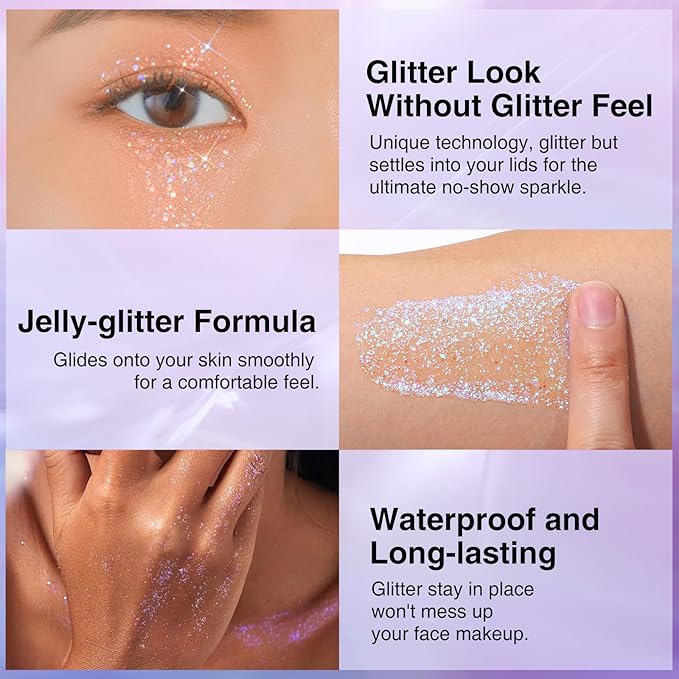 Erinde Holographic Body Glitter Gel - Color Changing Glitter for Face, Body and Hair, Cosmetic-Grade Sequins, Easy to Use, Perfect for Festival Party Rave, Vegan & Cruelty Free (02 Sparkling Pink)