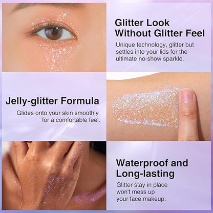 Erinde Holographic Body Glitter Gel - Color Changing Glitter for Face, Body and Hair, Cosmetic-Grade Sequins, Easy to Use, Perfect for Festival Party Rave, Vegan & Cruelty Free (02 Sparkling Pink)