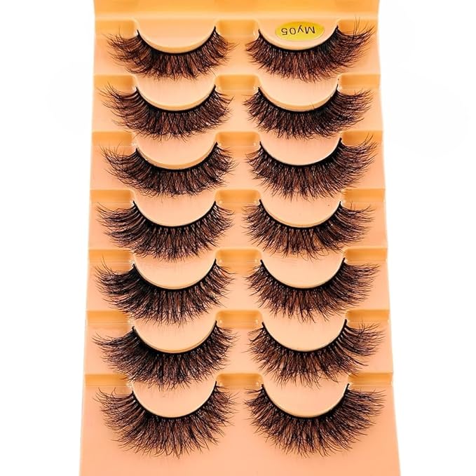 HBZGTLAD NEW 7pairs Cat eye Eyelashes 3D Natural False Lashes 5d Fluffy Soft Cross Manga Lashes Wispy Natural Eyelash Extension Makeup (MY-05)