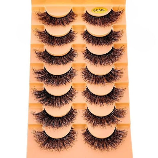 HBZGTLAD NEW 7pairs Cat eye Eyelashes 3D Natural False Lashes 5d Fluffy Soft Cross Manga Lashes Wispy Natural Eyelash Extension Makeup (MY-05)