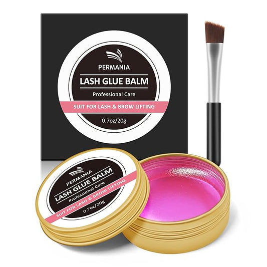 PERMANIA Lash Glue Balm, Eyelash Lifting Adhesives Strong Hold and Perfectly Shaped Eyebrows for Brow Lamination Kit, Lash Lift Balm Bright Colors & Fruity Flavours Fast Drying & Waterproof (Pink)