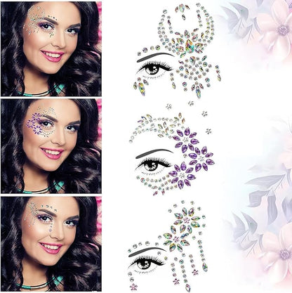 6PCS Gems Glitters for Festivals, Self Adhesive Glitters Acrylic Face Stickers Face Crystal Jewels Rhinestone Stickers for Music Festival Party Birthday Carnival