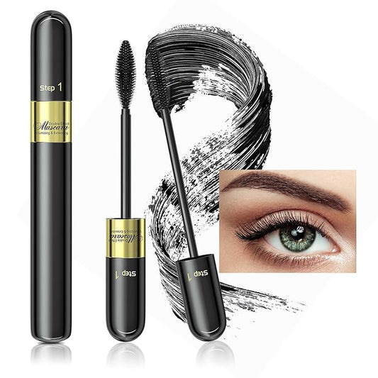4D Silk Fiber Lash Tubing Mascara - Waterproof & Long-Lasting, Black 2-1 Defining and Lengthening Mascara for Dramatic Lashes, Smudge-Proof, Hypoallergenic (0.28 fl. oz)