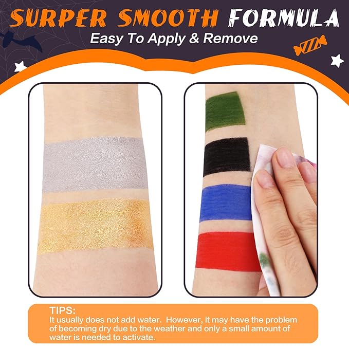 BOBISUKA Silver Face Body Paint Water Based Full Body Paint Sticks Blendable Face Painting Kit Metallic Sliver eye black stick Quick Drying Foundation Makeup for Halloween Cosplay SFX Costume Party