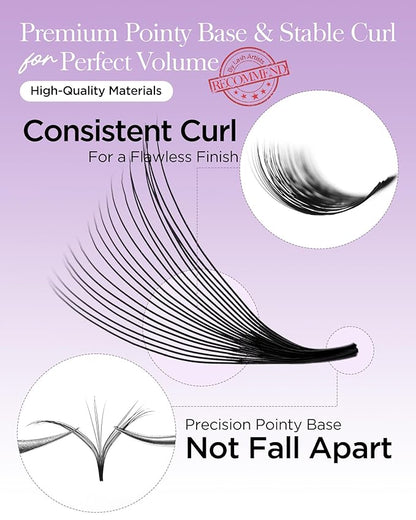 BEYELIAN Premade Lash Fans, 320 Fans Pre Made Fans Volume Lash Extensions 3D 6D 8D 10D 12D 20D 0.07 C/D Curl Save Time Eyelash Extensions for Professional Salon, 8-15mm MIX Easy to Use (20D-0.07-C)