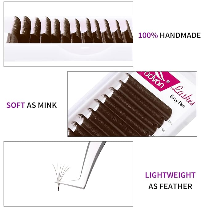 Volume Eyelash Extensions Brown 0.07mm D Curl Color Lashes 15-20mm Mixed Tray Rapid Blooming 3D 4D 5D 6D 8D 10D Russian Volume Lashes Extensions by FADVAN (Brown 0.07-D, 15-20mm)