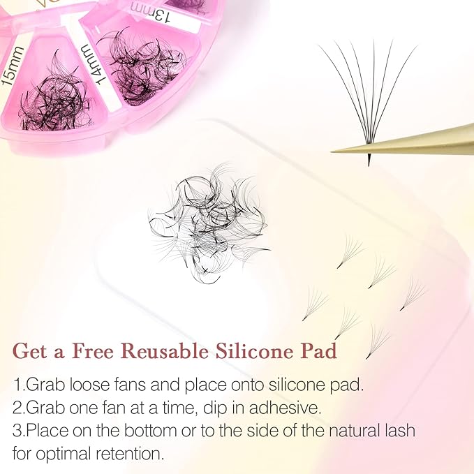 Premade Fans Eyelash Extensions 600 pcs Pointy Thin Base Promade Loose Fans Stable D Curl 8-15mm Mix Lengths Pre Made Volume Lashes with Reusable Silicone Pad by EMEDA (6D 0.07 D 8-15mm)