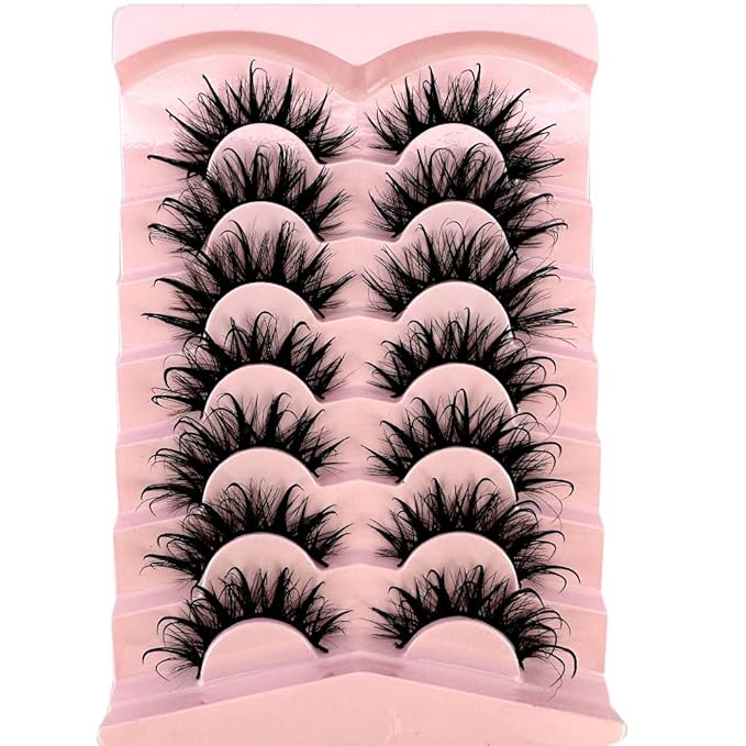 HBZGTLAD NEW 7pairs Cat eye Eyelashes 3D Natural False Lashes 5d Fluffy Soft Cross Manga Lashes Wispy Natural Eyelash Extension Makeup (DT02-8)