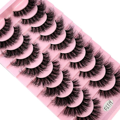 HBZGTLAD New 10 Pairs 3D Mink Lashes False Eyelashes Handmade Wispy Fluffy Long Lashes Natural Eye Makeup Tools Eye Lashes(Fly-19)