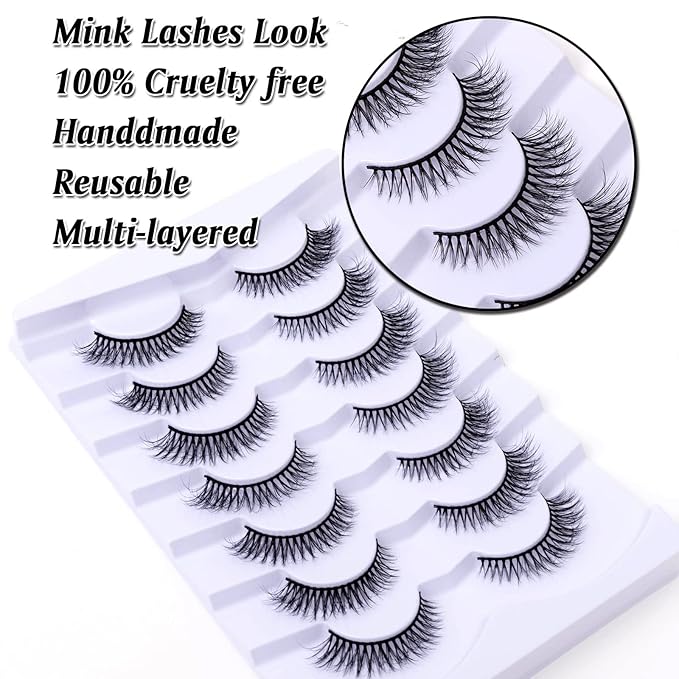 Cat Eye Natural Lashes Wispy False Eyelashes Short Fluffy Fake Lashes - 7 Pairs, ZG52