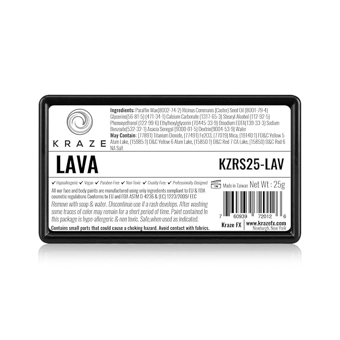 Kraze FX Dome Stroke - Lava (25 gm), Professional 1-Stroke Split Cake, Hypoallergenic, Non-Toxic, Water Activated Face & Body Painting Makeup Supplies for Sensitive Skin, Kid Safe, Adults