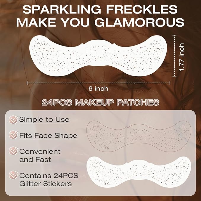 24 Pcs Glitter Freckles Face Tattoo,Brown Face Glitter Makeup Patches Cute Sparkle Freckles Patches Waterproof Makeup Speckles for Face Accessories for Women Girls
