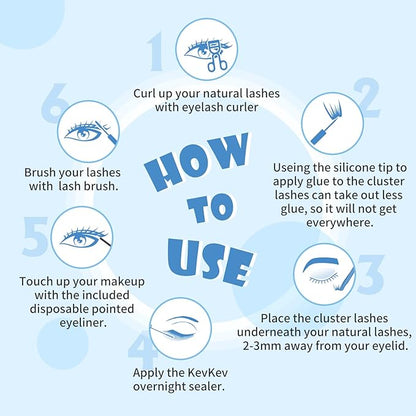 KevKev Overnight Lash Sealer Lash Cluster Seal Lash Sealant for DIY Eyelash Extensions Silicone Brush Cluster Lash Seal Extend Lash Wear Up to 14 Days Easy to Remove 7ml Black