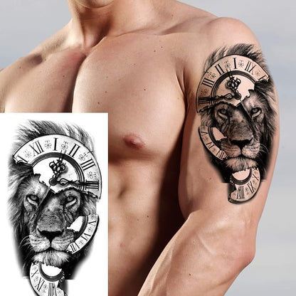 Lion Tattoos 4-Sheet Full Sleeve and 4-Sheet Half Sleeve Sticker Makeup Props for Men, Women & Kids