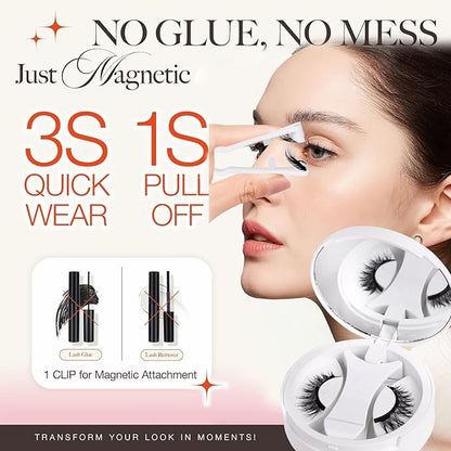 Magnetic Eyelashes with Applicator Kit, Magnetic Lashes without Eyeliner,Glue-free False Lashes, Complete Travel-Ready Kit,Suit for Natural Makeup Black Faux Cils