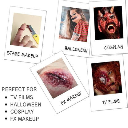 Halloween SFX Makeup Kit - Scar Wax with Spatula, Spirit Gum,Skin Wax Extension Oil,Scab Coagulated Blood, Stipple Sponges,Fake Blood,Bruise Wheel for Special FX,Halloween Theatrical Makeup